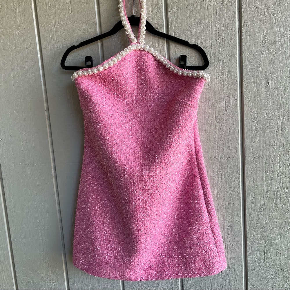 Tuckernuck Hyacinth House Pink Tweed & Pearl Petra Mini Dress Size S - Picture 3 of 13